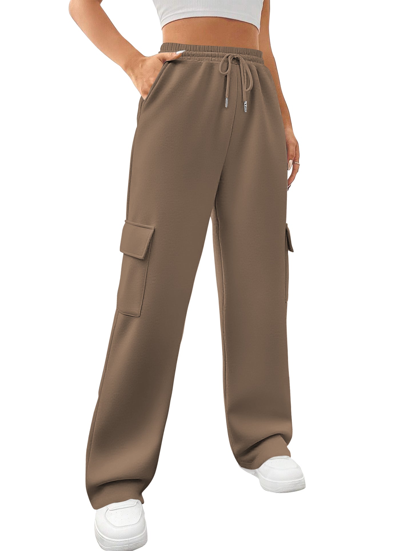 SWQZVT Womens Cargo Sweatpants Baggy Fleece High Waisted Joggers Sweat Pants Athletic Pants with Pockets