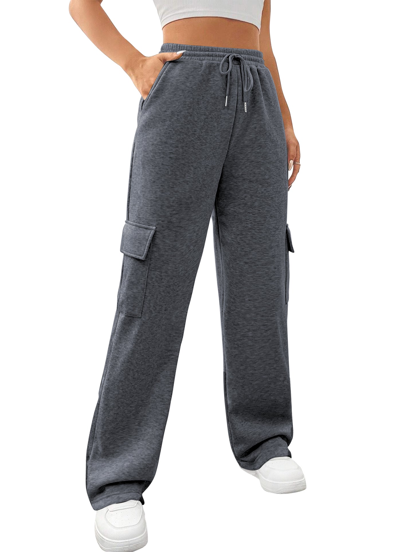 SWQZVT Womens Cargo Sweatpants Baggy Fleece High Waisted Joggers Sweat Pants Athletic Pants with Pockets