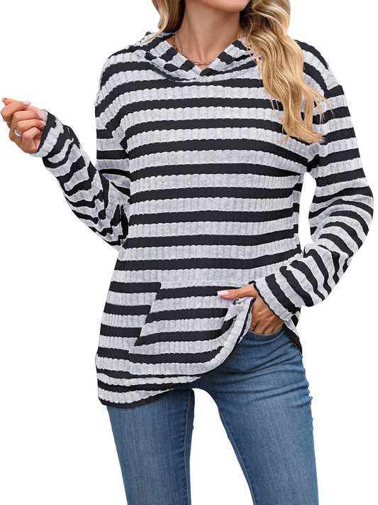 TEMOFON Women's Hoodies with Pockets Long Sleeve Pullover Sweatshirts Casual Fall Winter Striped Hoodie Tops