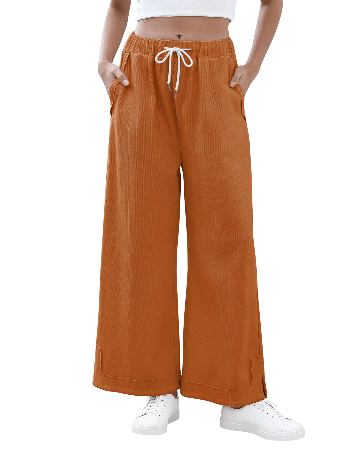 TEMOFON Womens Baggy Wide Leg Palazzo Pants Fall Casual Loose Drawstring Elastic Waisted Lounge Trousers with Pockets