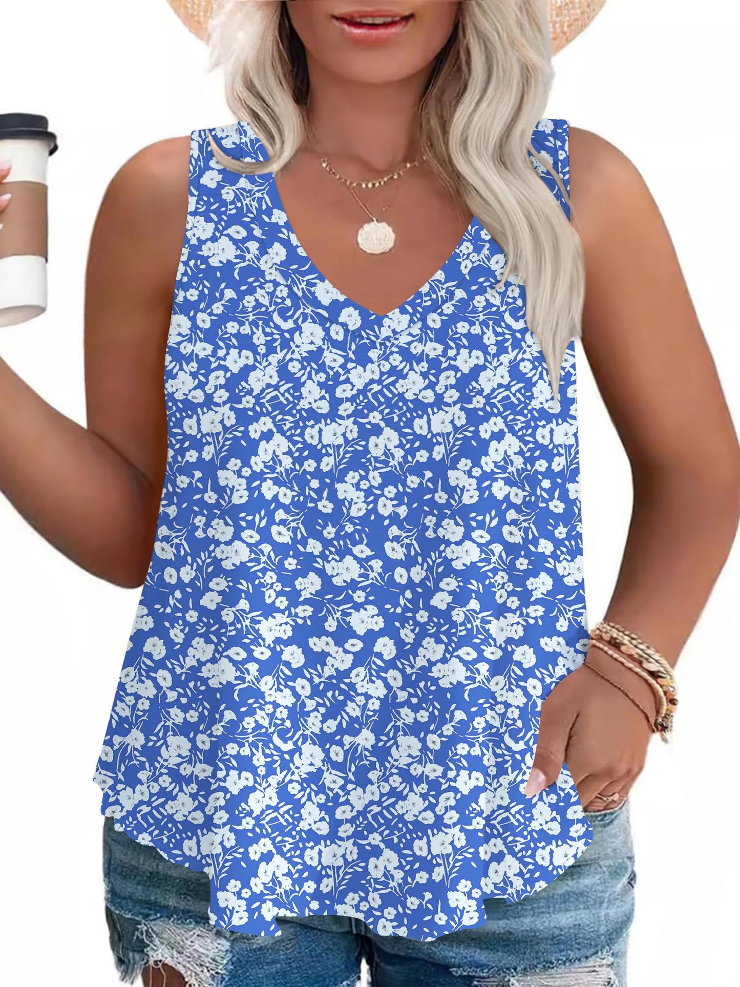 LANREMON Plus Size Tank Tops Womens Summer Tank Top for Women White Eyelet Embroidery Scoop Neck Loose Fit Sleeveless Tunic Tops