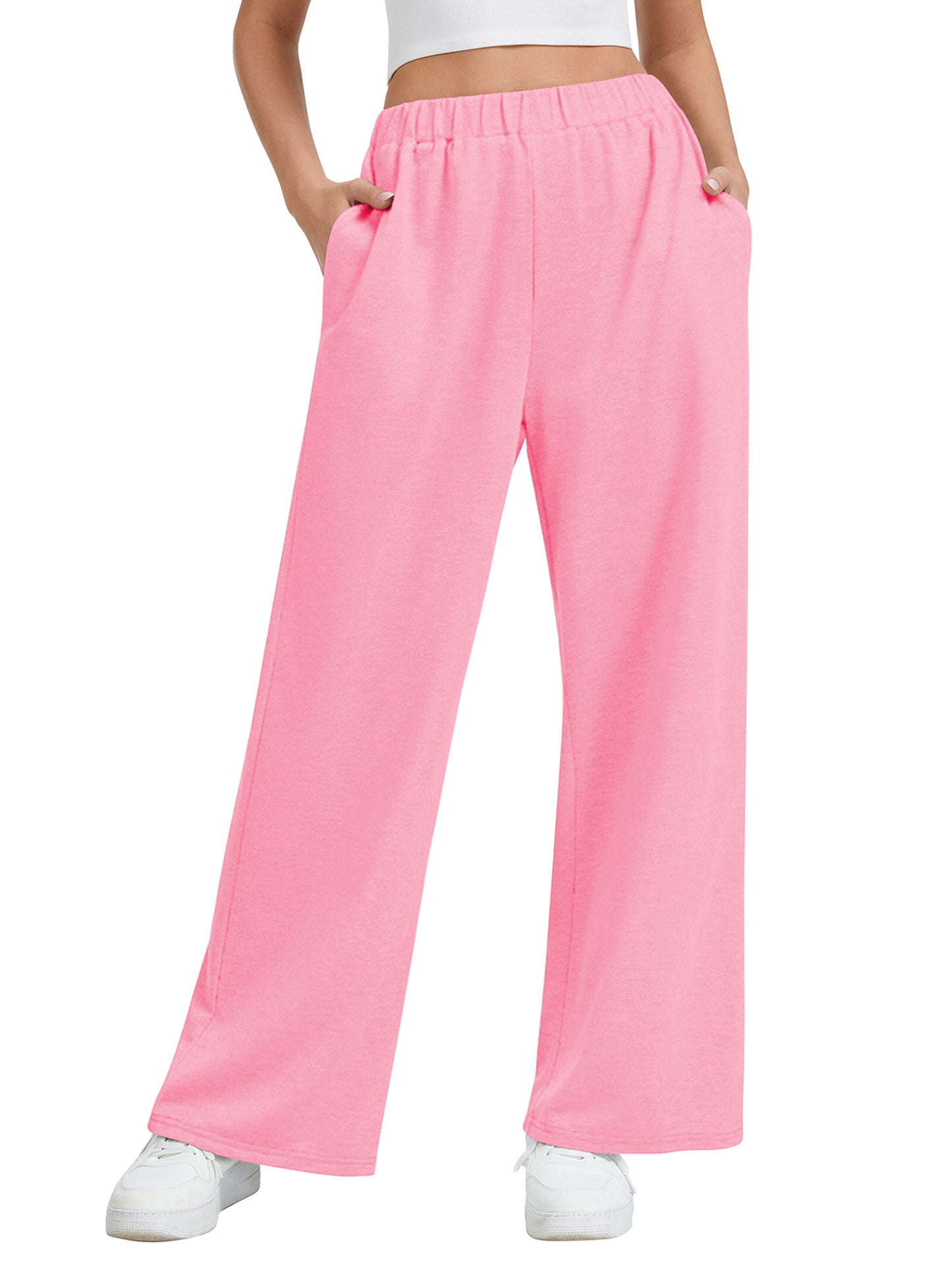 SWQZVT Women's Wide Leg Sweatpants, High Waisted Straight Leg Joggers with Pockets, Casual Drawstring Elastic Waist Lounge Pants