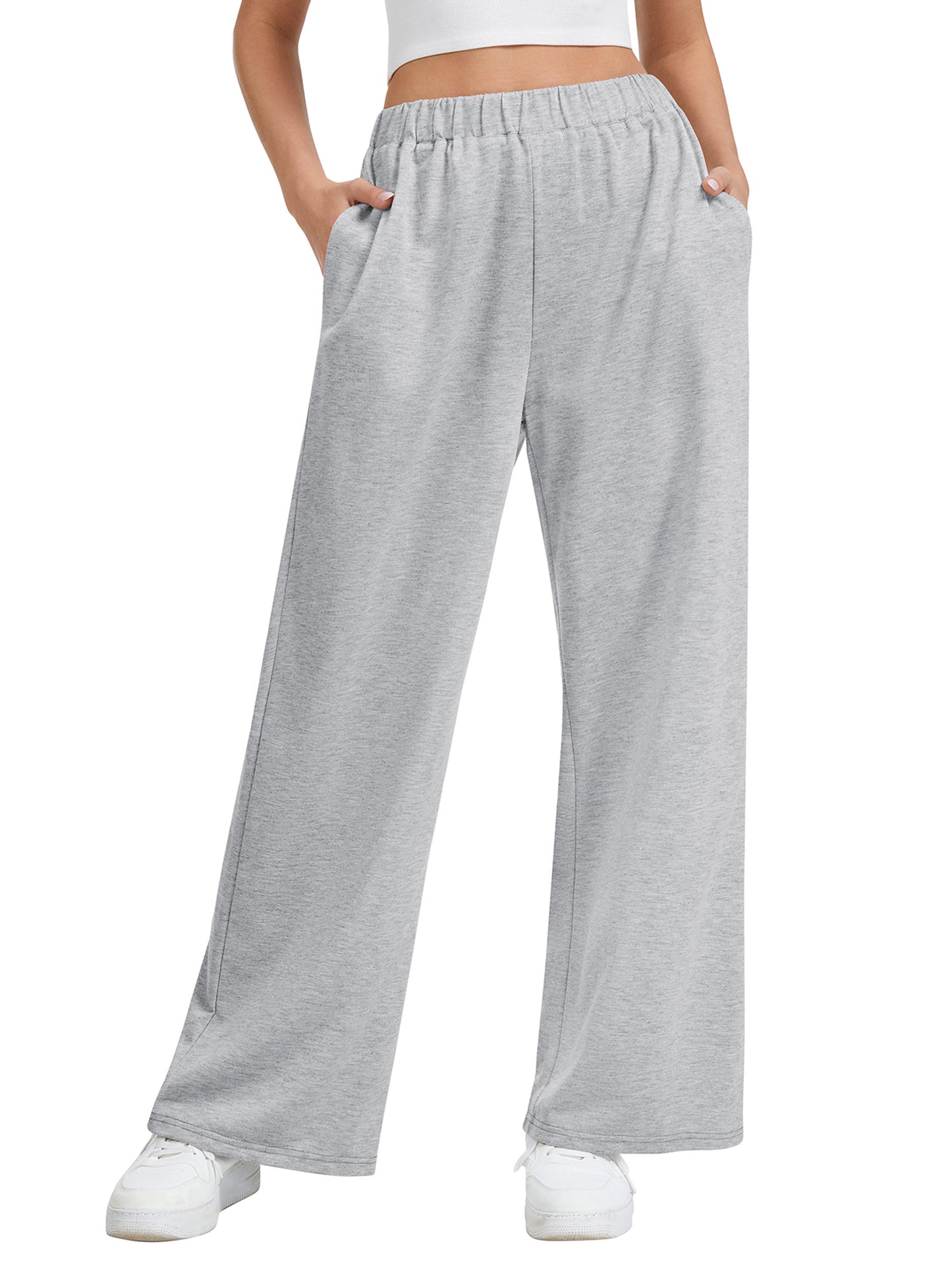 SWQZVT Women's Wide Leg Sweatpants, High Waisted Straight Leg Joggers with Pockets, Casual Drawstring Elastic Waist Lounge Pants