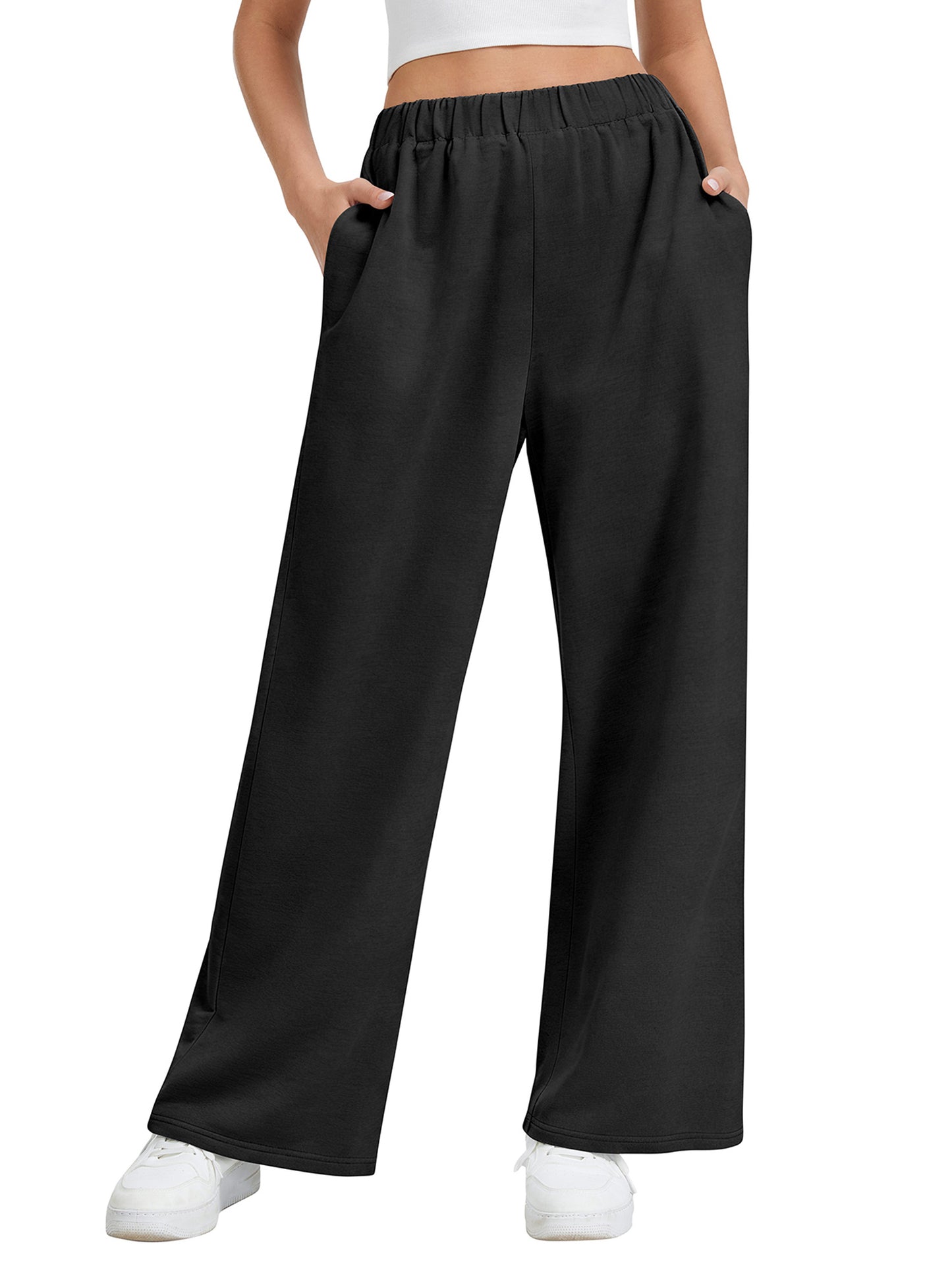 SWQZVT Women's Wide Leg Sweatpants, High Waisted Straight Leg Joggers with Pockets, Casual Drawstring Elastic Waist Lounge Pants