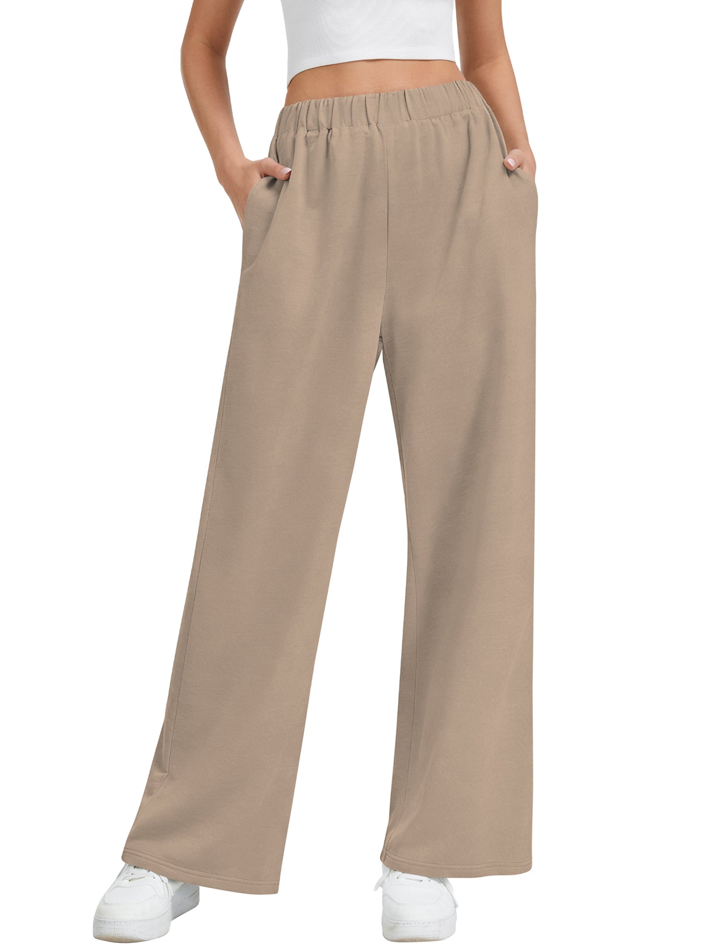 SWQZVT Women's Wide Leg Sweatpants, High Waisted Straight Leg Joggers with Pockets, Casual Drawstring Elastic Waist Lounge Pants