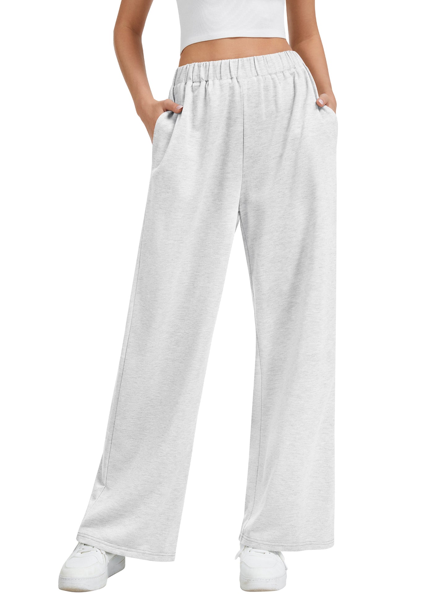 SWQZVT Women's Wide Leg Sweatpants, High Waisted Straight Leg Joggers with Pockets, Casual Drawstring Elastic Waist Lounge Pants