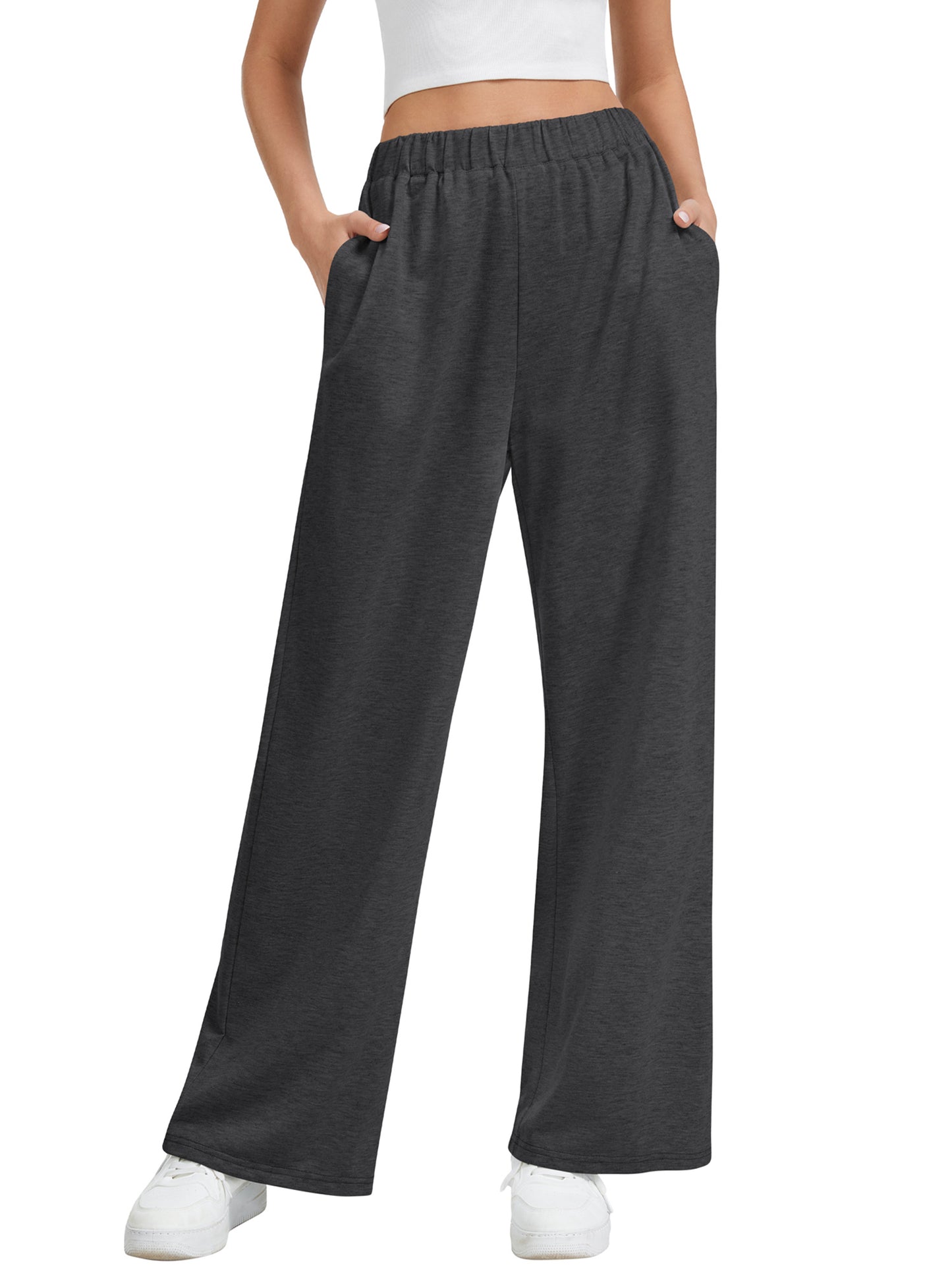 SWQZVT Women's Wide Leg Sweatpants, High Waisted Straight Leg Joggers with Pockets, Casual Drawstring Elastic Waist Lounge Pants
