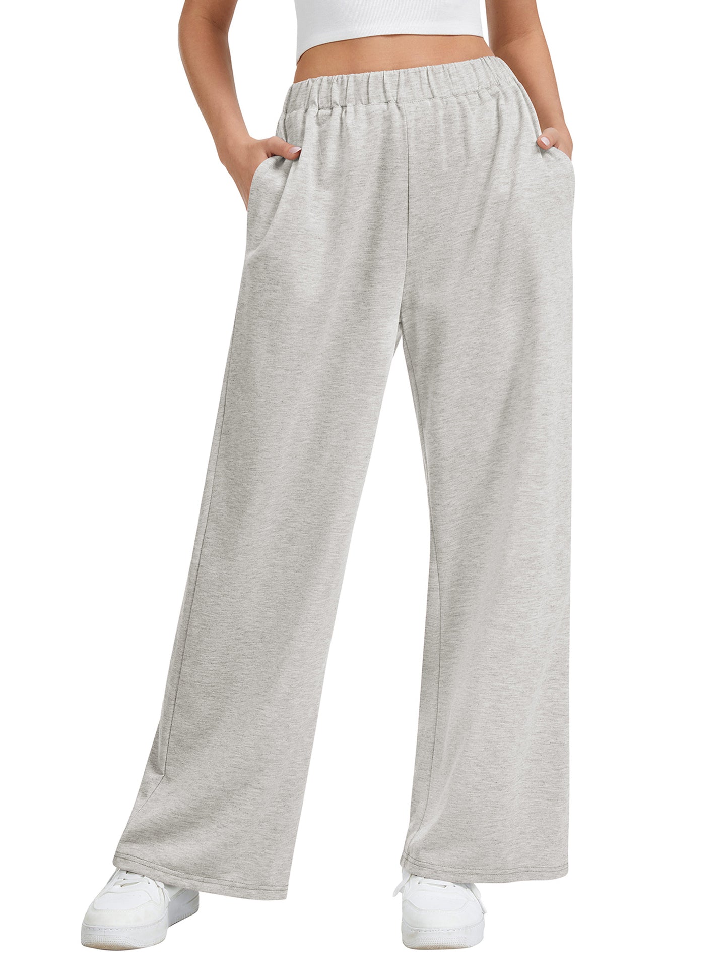 SWQZVT Women's Wide Leg Sweatpants, High Waisted Straight Leg Joggers with Pockets, Casual Drawstring Elastic Waist Lounge Pants