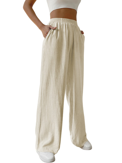 SWQZVT Womens Wide Leg Linen Pants With Pockets High Waist Loose Trousers Business Work Casual Slacks Palazzo Lightweight Pants