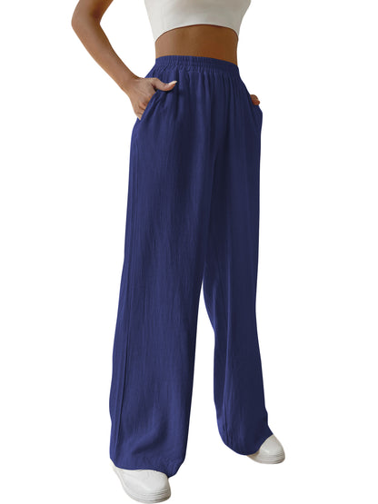 SWQZVT Womens Wide Leg Linen Pants With Pockets High Waist Loose Trousers Business Work Casual Slacks Palazzo Lightweight Pants