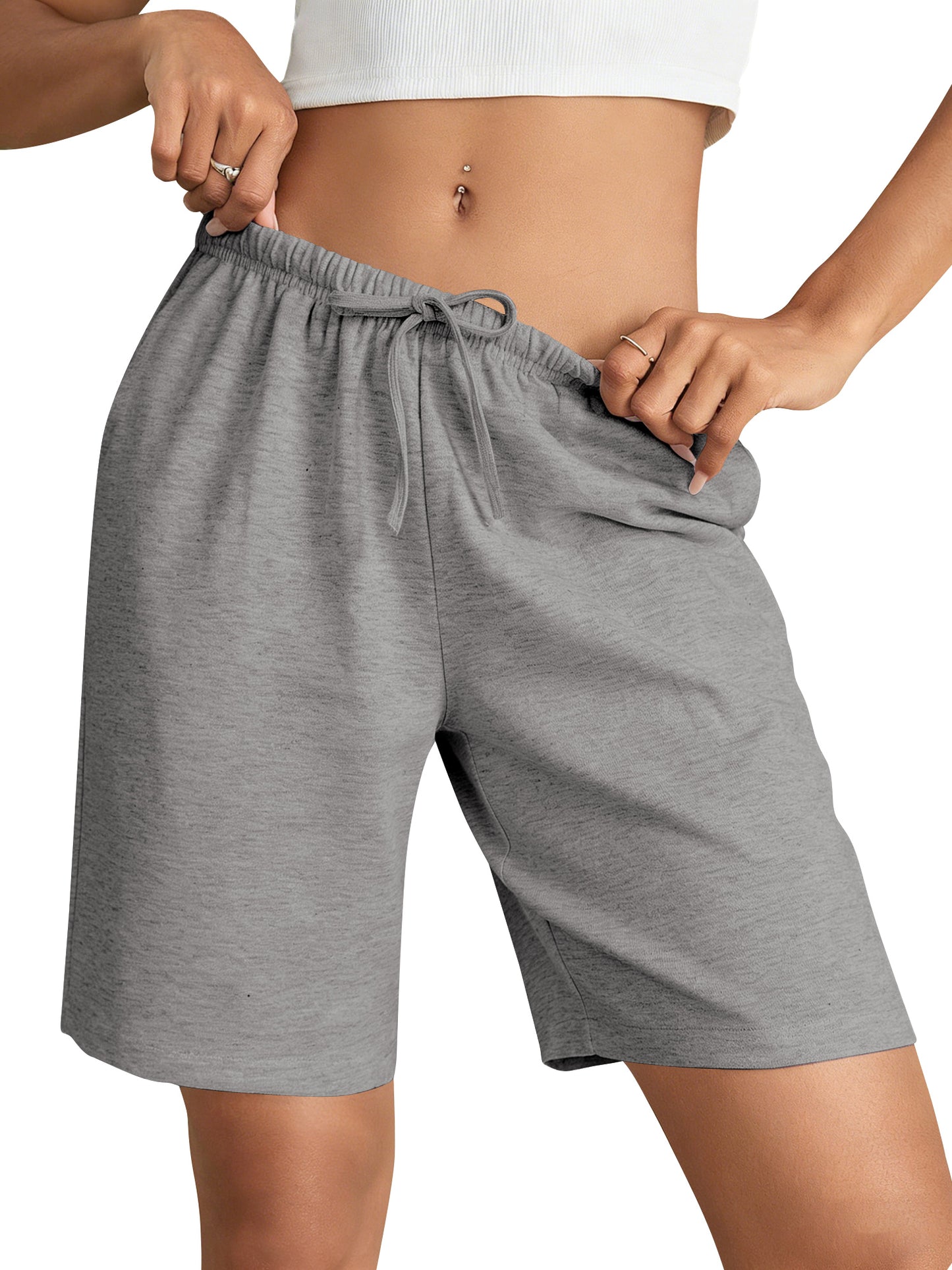 TEMOFON Women's Athletic Shorts Sweat Shorts for Women Drawstring Elastic Shorts with Pockets Casual Loose Shorts