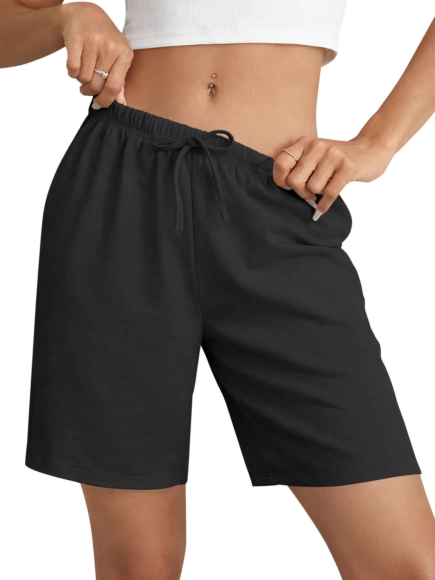 TEMOFON Women's Athletic Shorts Sweat Shorts for Women Drawstring Elastic Shorts with Pockets Casual Loose Shorts