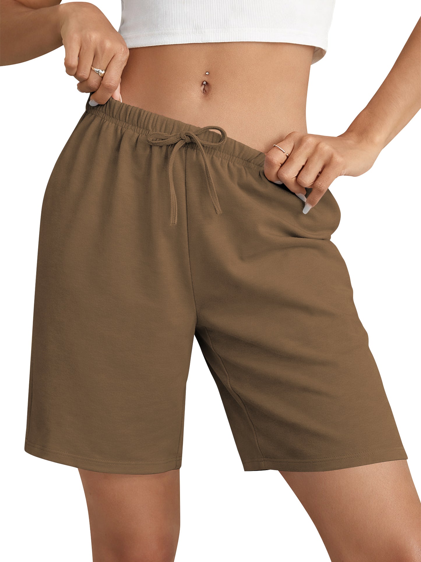 TEMOFON Women's Athletic Shorts Sweat Shorts for Women Drawstring Elastic Shorts with Pockets Casual Loose Shorts