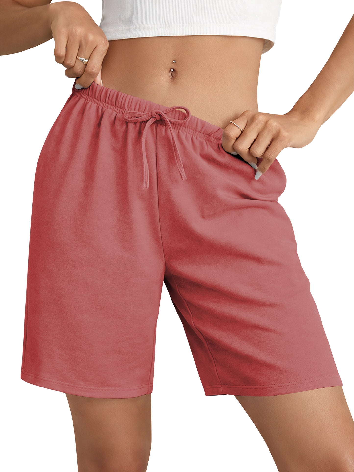 TEMOFON Women's Athletic Shorts Sweat Shorts for Women Drawstring Elastic Shorts with Pockets Casual Loose Shorts