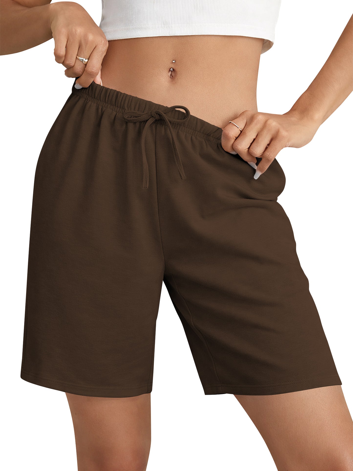 TEMOFON Women's Athletic Shorts Sweat Shorts for Women Drawstring Elastic Shorts with Pockets Casual Loose Shorts