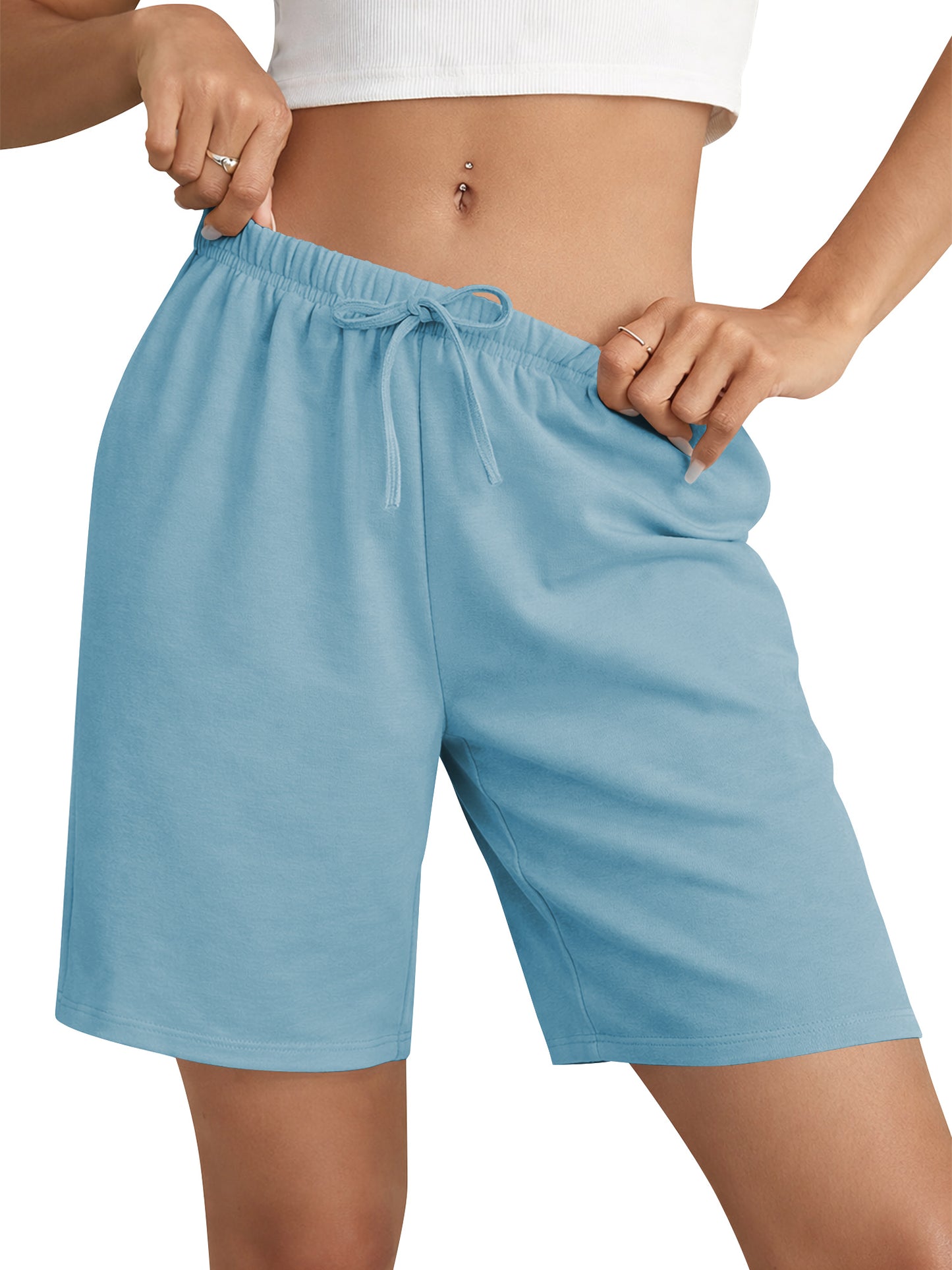 TEMOFON Women's Athletic Shorts Sweat Shorts for Women Drawstring Elastic Shorts with Pockets Casual Loose Shorts