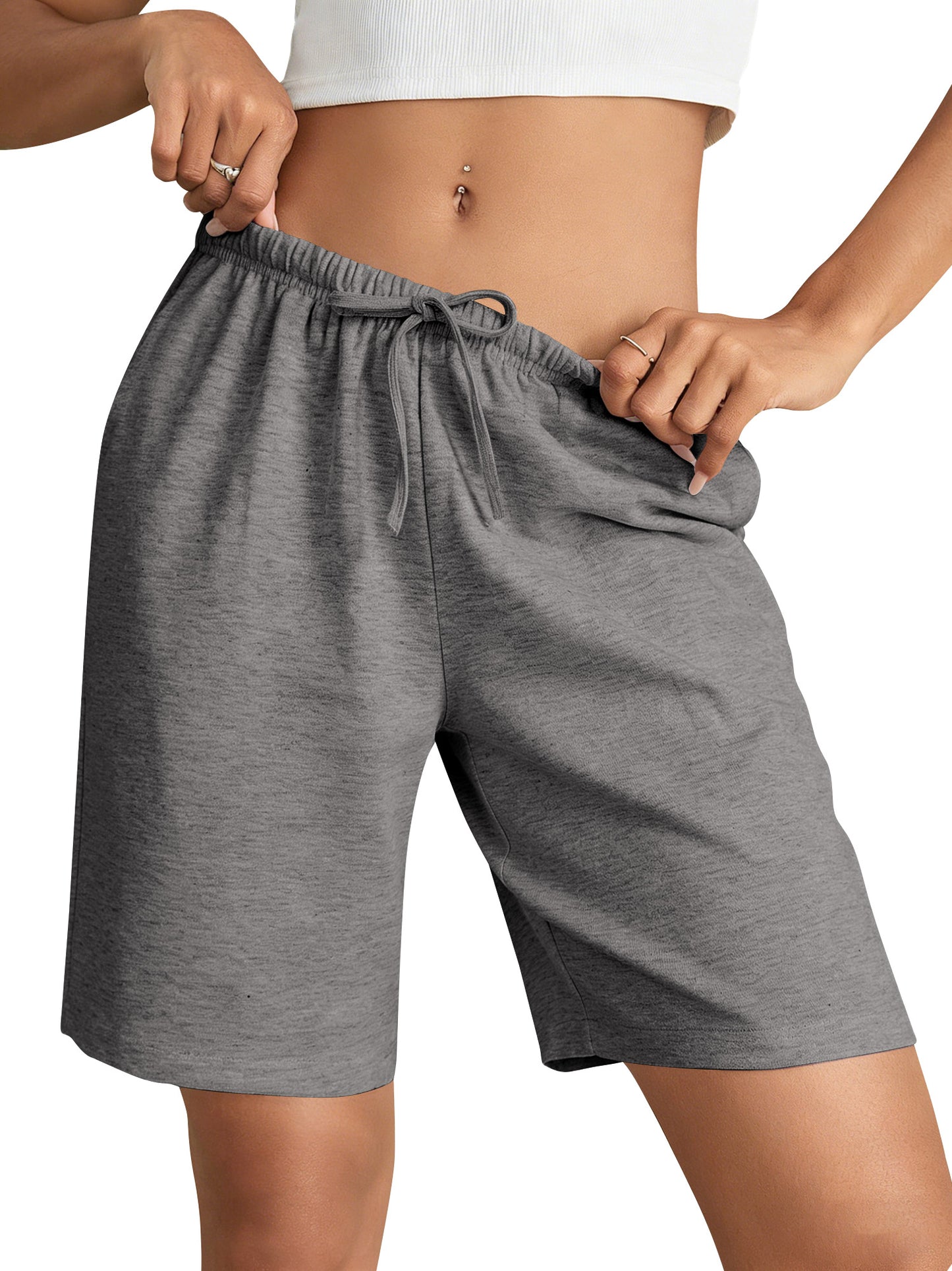 TEMOFON Women's Athletic Shorts Sweat Shorts for Women Drawstring Elastic Shorts with Pockets Casual Loose Shorts