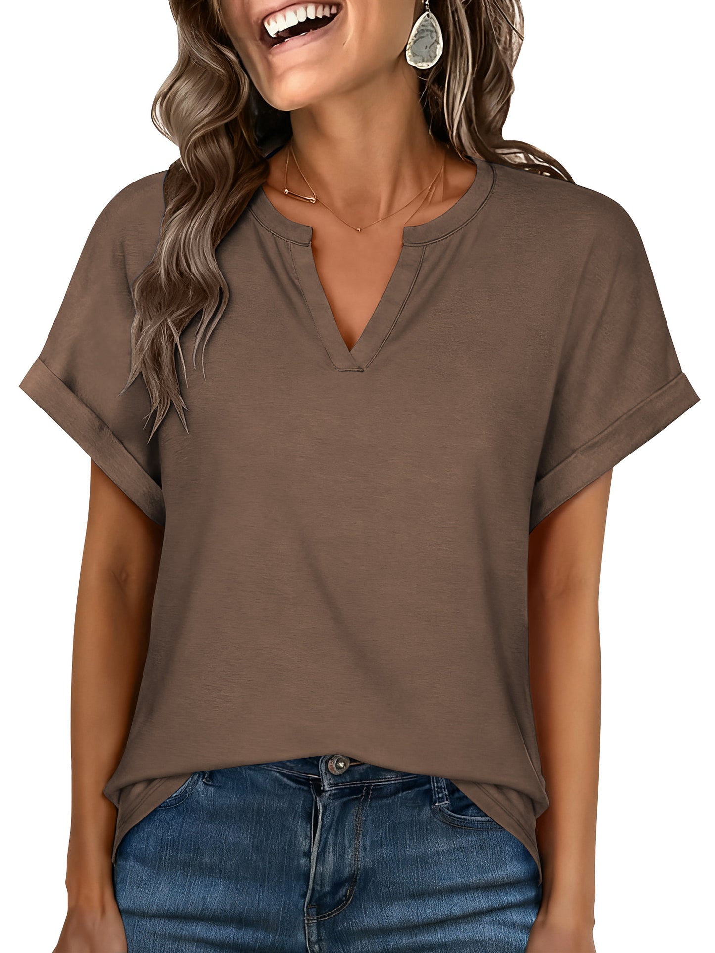 SWQZVT Womens Tops T Shirts for Summer Clothes Short Sleeve Ladies V Neck Blouses Tee Solid Clothing Pullover
