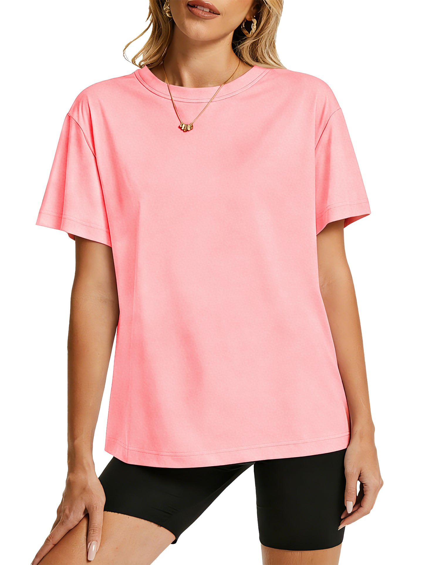 TEMOFON Shirts for Women Summer 100% Cotton Crew Neck Short Sleeve Basic T Shirts Casual Comfy Loose Womens Top