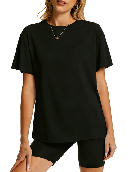 TEMOFON Shirts for Women Summer 100% Cotton Crew Neck Short Sleeve Basic T Shirts Casual Comfy Loose Womens Top
