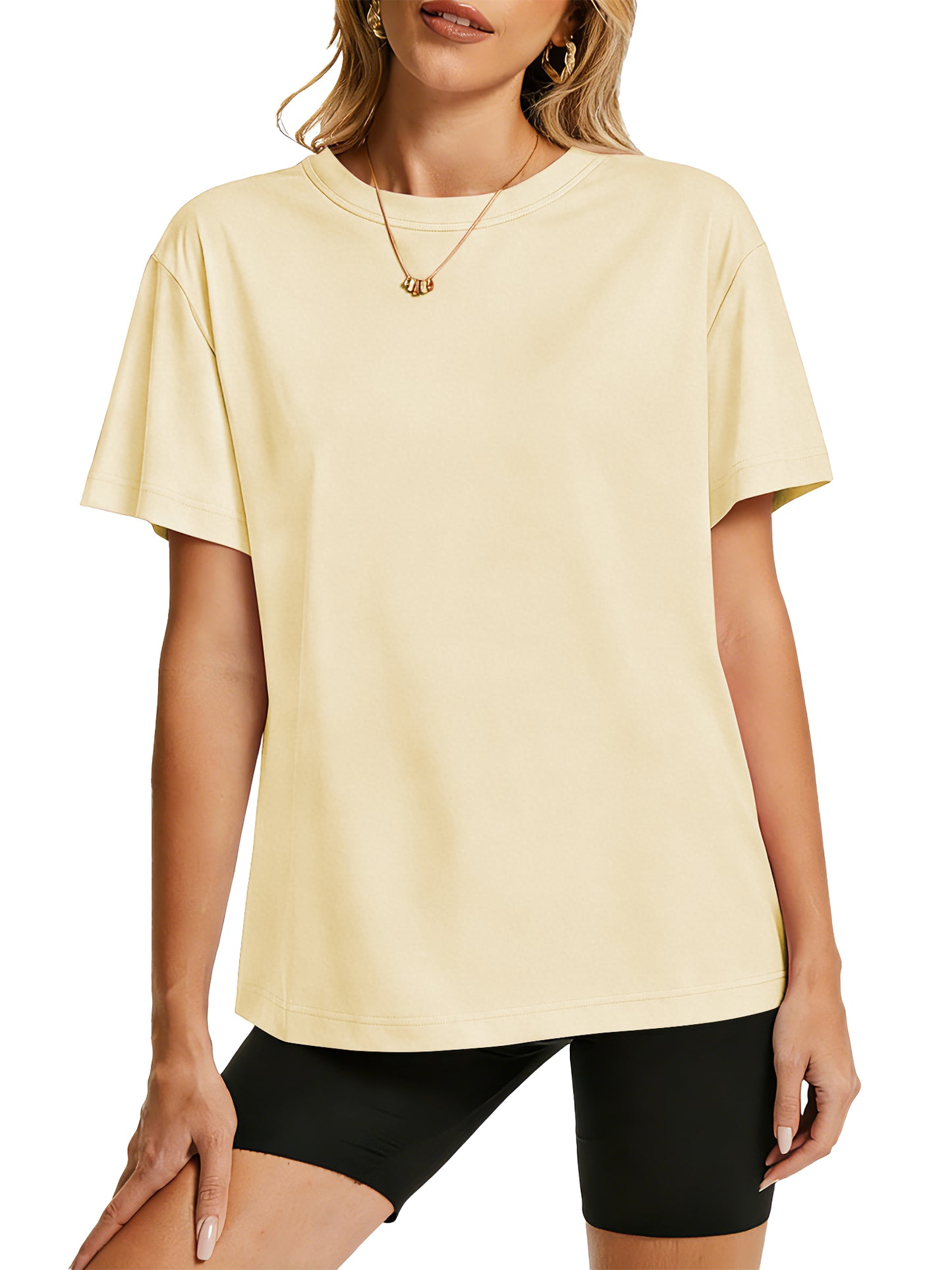 TEMOFON Shirts for Women Summer 100% Cotton Crew Neck Short Sleeve Basic T Shirts Casual Comfy Loose Womens Top