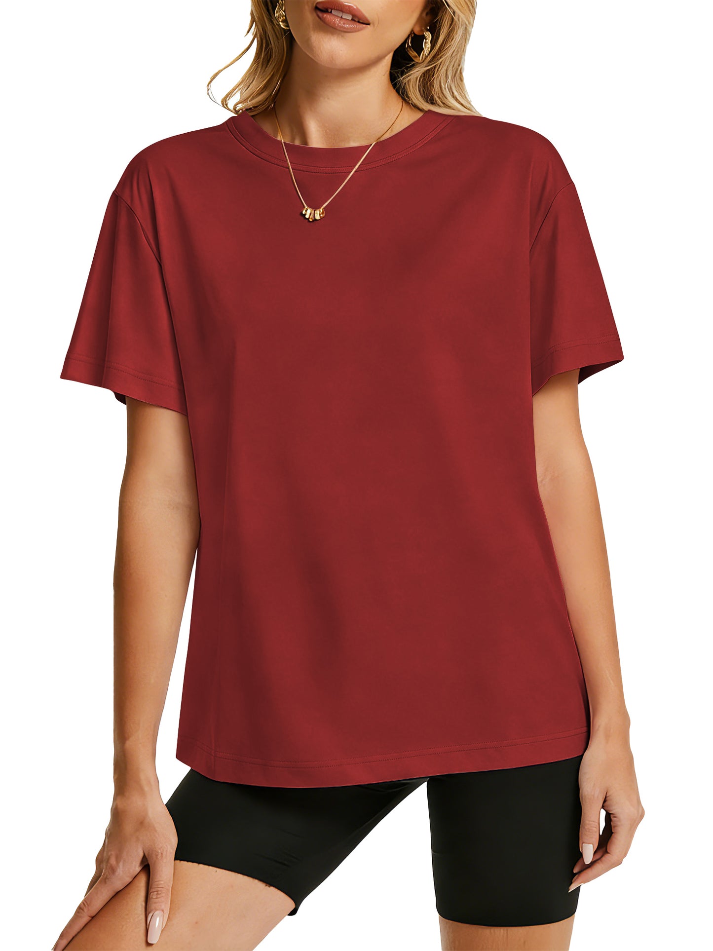 TEMOFON Shirts for Women Summer 100% Cotton Crew Neck Short Sleeve Basic T Shirts Casual Comfy Loose Womens Top