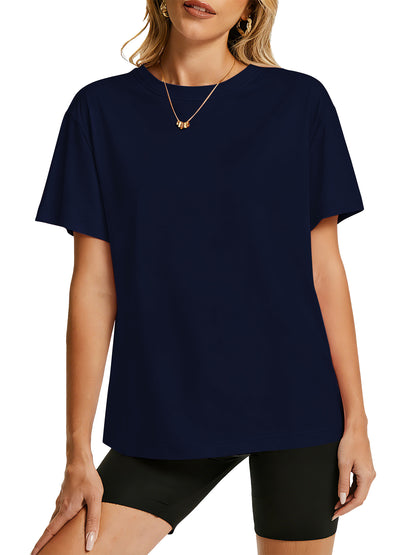 TEMOFON Shirts for Women Summer 100% Cotton Crew Neck Short Sleeve Basic T Shirts Casual Comfy Loose Womens Top