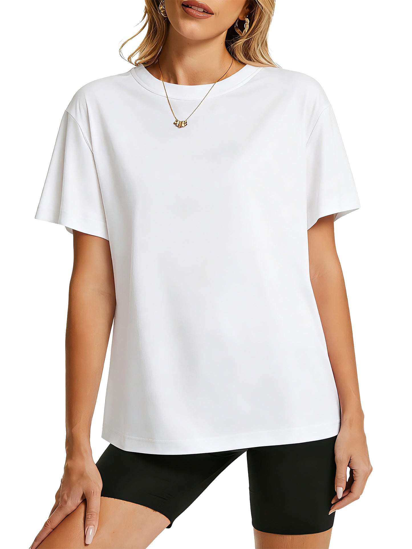 TEMOFON Shirts for Women Summer 100% Cotton Crew Neck Short Sleeve Basic T Shirts Casual Comfy Loose Womens Top