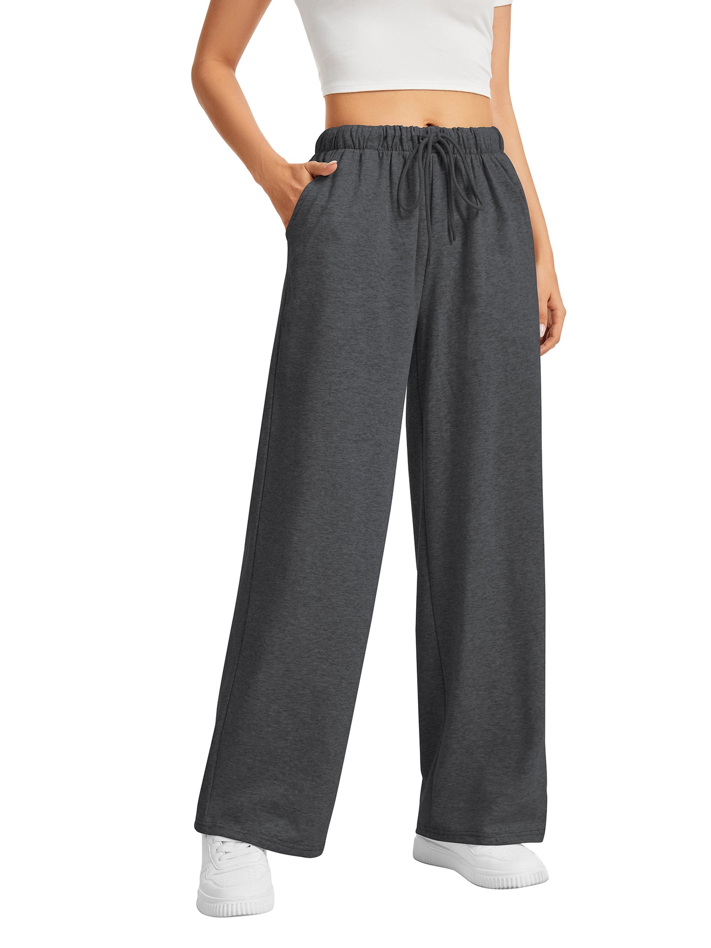 SWQZVT Wide Leg Sweatpants Womens Casual Drawstring Sweat Pants Baggy Elastic Lounge Pants with Pockets