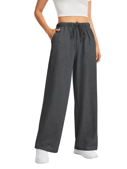 SWQZVT Wide Leg Sweatpants Womens Casual Drawstring Sweat Pants Baggy Elastic Lounge Pants with Pockets