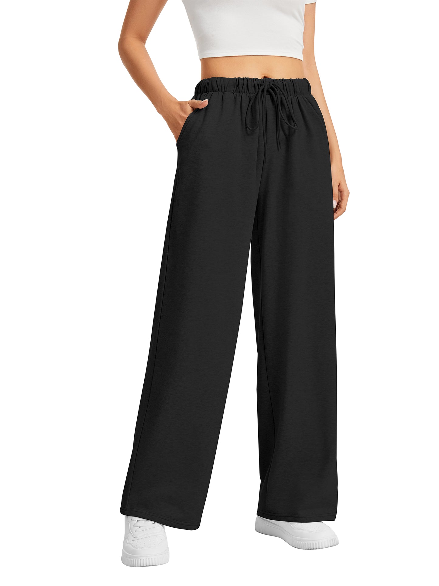 SWQZVT Wide Leg Sweatpants Womens Casual Drawstring Sweat Pants Baggy Elastic Lounge Pants with Pockets