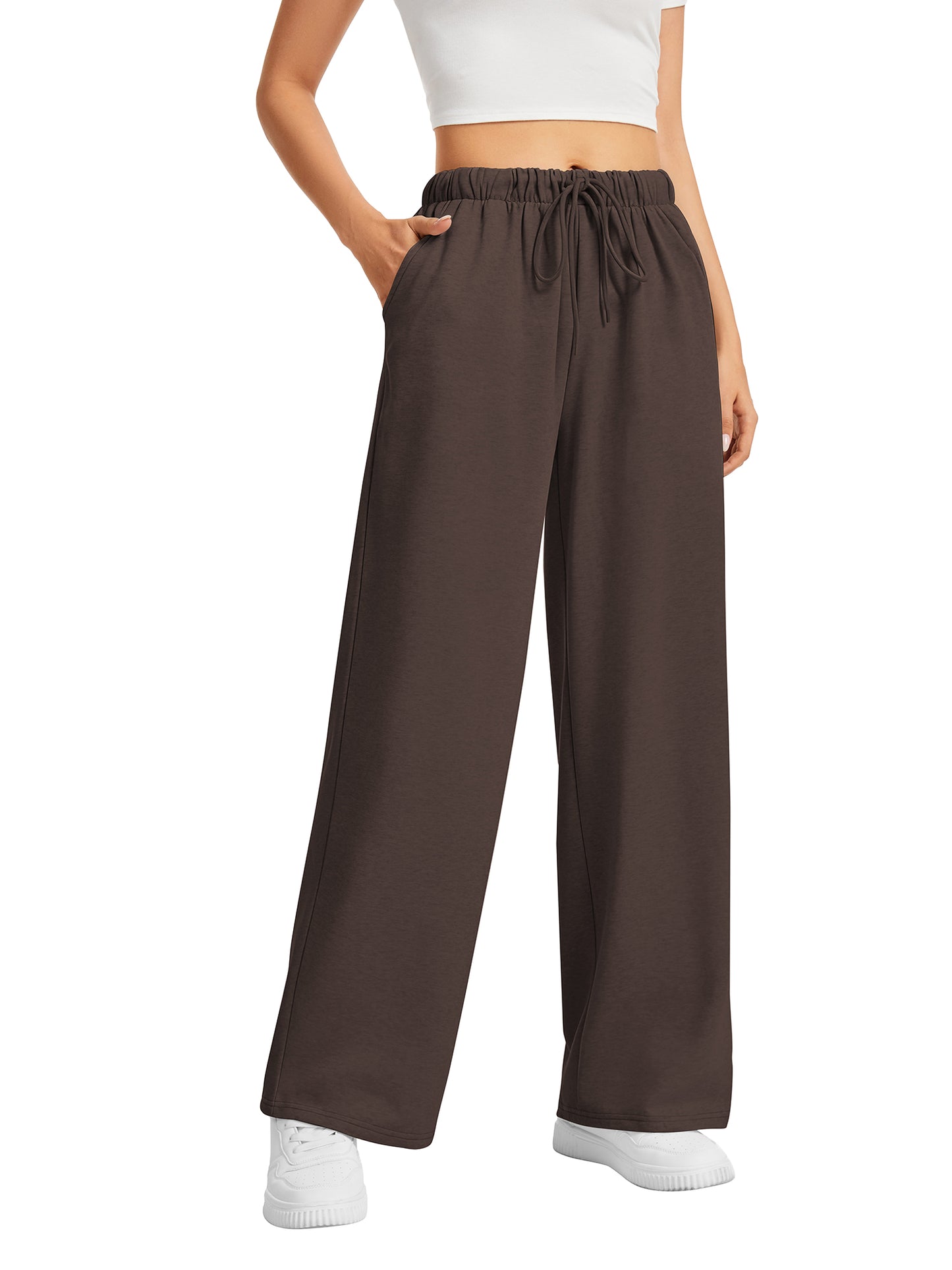 SWQZVT Wide Leg Sweatpants Womens Casual Drawstring Sweat Pants Baggy Elastic Lounge Pants with Pockets