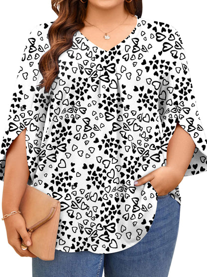 TEMOFON Womens Plus Size Tops Summer V Neck 3/4 Sleeve Blouses Casual Loose Tunic Tops Flowy Business Dressy Blouses