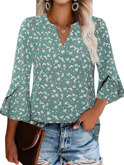 TEMOFON Blouses for Women Shirts 3/4 Sleeve V Neck Cotton Summer Tops Dressy Clothes Purple Ruffle Short Sleeve Casual