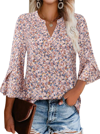 TEMOFON Blouses for Women Shirts 3/4 Sleeve V Neck Cotton Summer Tops Dressy Clothes Purple Ruffle Short Sleeve Casual