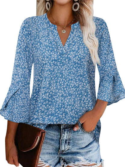 TEMOFON Blouses for Women Shirts 3/4 Sleeve V Neck Cotton Summer Tops Dressy Clothes Purple Ruffle Short Sleeve Casual