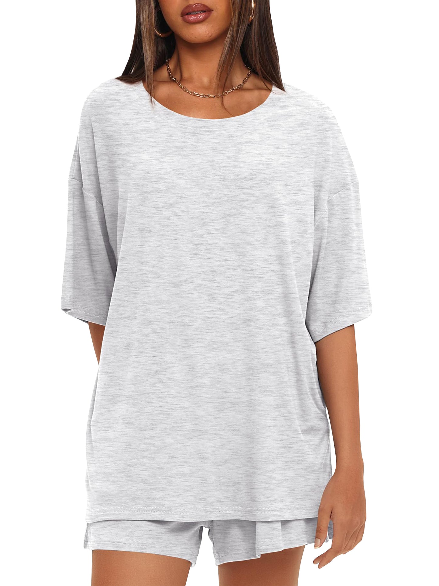 TEMOFON Womens Lounge Sets Summer Crewneck Short Sleeve Oversized Tshirts Loose Drawstring Shorts Comfy 2 Piece Sets
