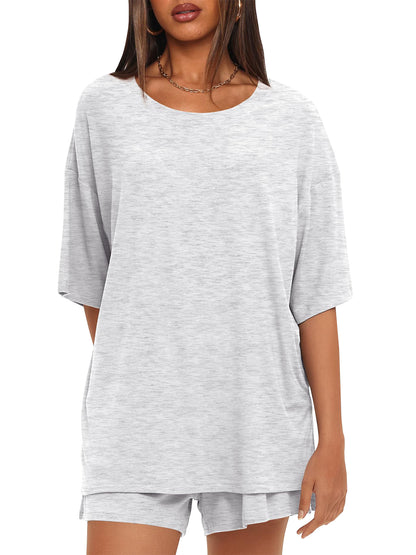 TEMOFON Womens Lounge Sets Summer Crewneck Short Sleeve Oversized Tshirts Loose Drawstring Shorts Comfy 2 Piece Sets
