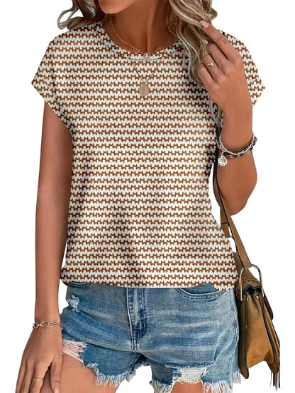 TEMOFON Womens Tops Short Sleeve Shirts Blouses for Women Summer Dressy Casual Cap Sleeve Tops with Curved Hem
