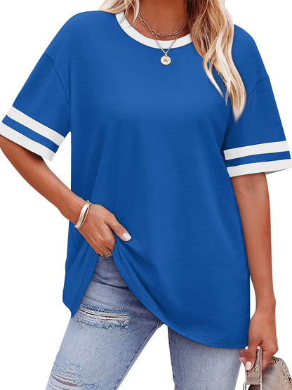 TEMOFON Shirts for Women Summer Crew Neck Color Block Short Sleeve T Shirts Casual Comfort Basic Womens Tees