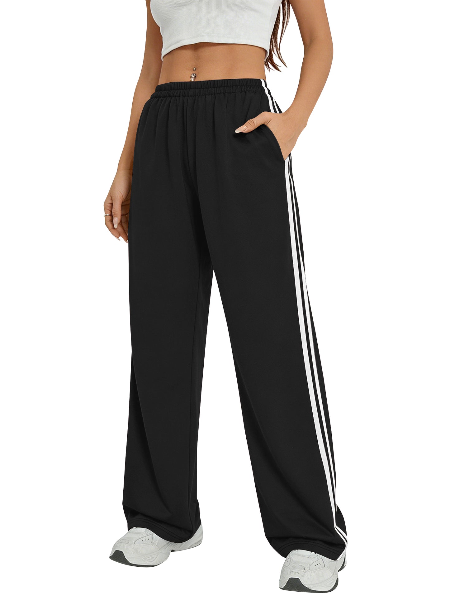 TEMOFON Sweatpants for Women Summer Wide Leg Pants with Pockets Elastic Waistband Comfy Pants Lightweigt Jogging Pants Light Grey M