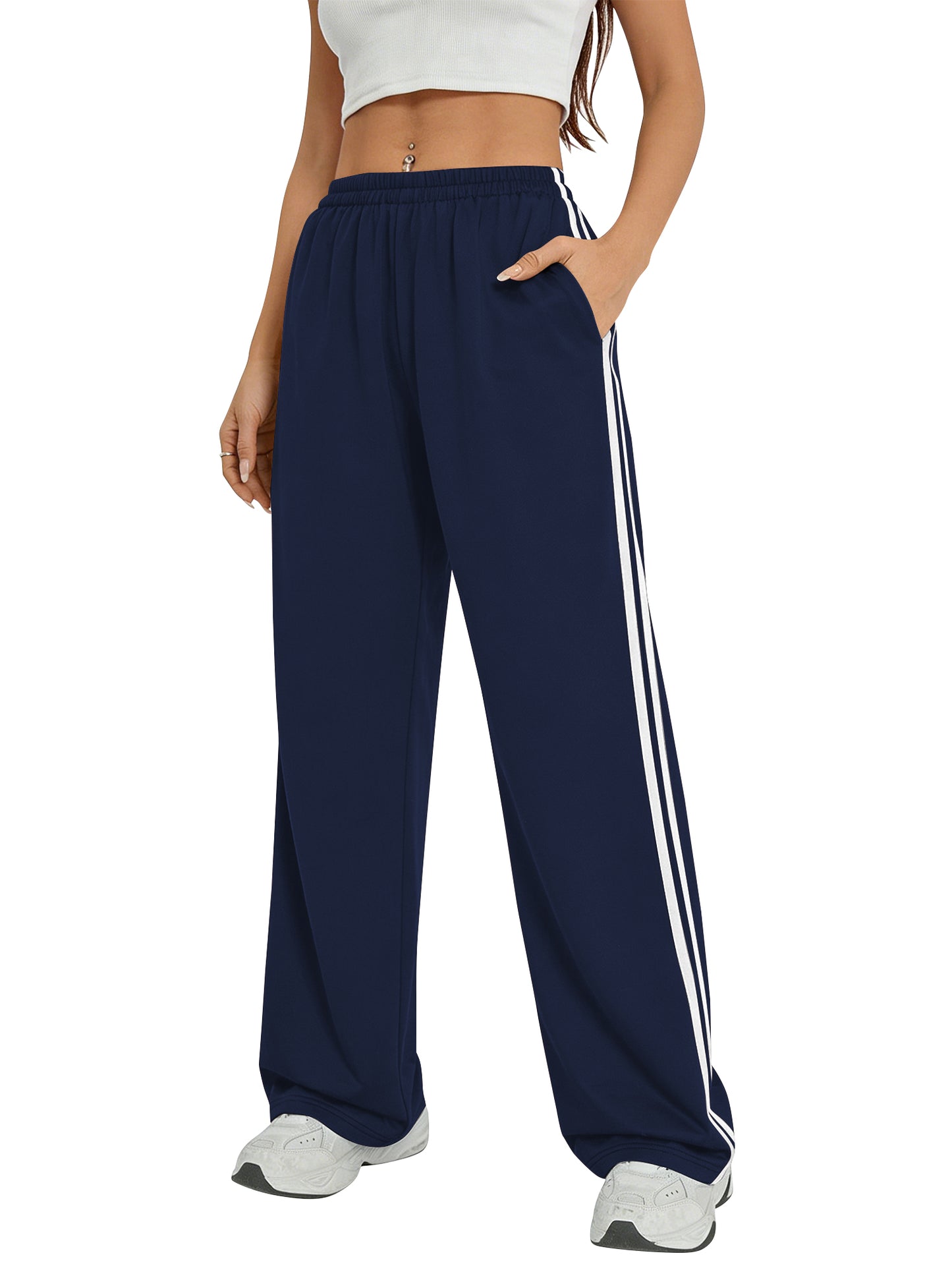 TEMOFON Sweatpants for Women Summer Wide Leg Pants with Pockets Elastic Waistband Comfy Pants Lightweigt Jogging Pants Light Grey M