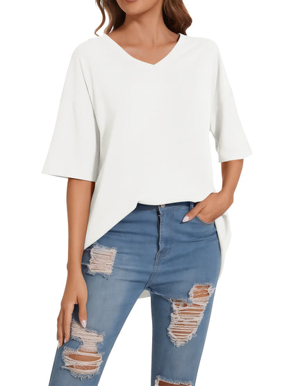 SWQZVT Women's Oversized V Neck T Shirt Short Sleeve Loose Fit Casual Workout Summer Basic Tee Top
