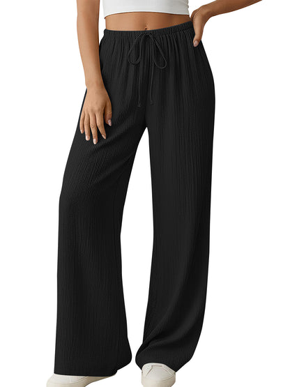 SWQZVT Women's Summer Palazzo Pants High Waisted Wide Leg Drawstring Flowy Beach Lounge Pants with Pockets