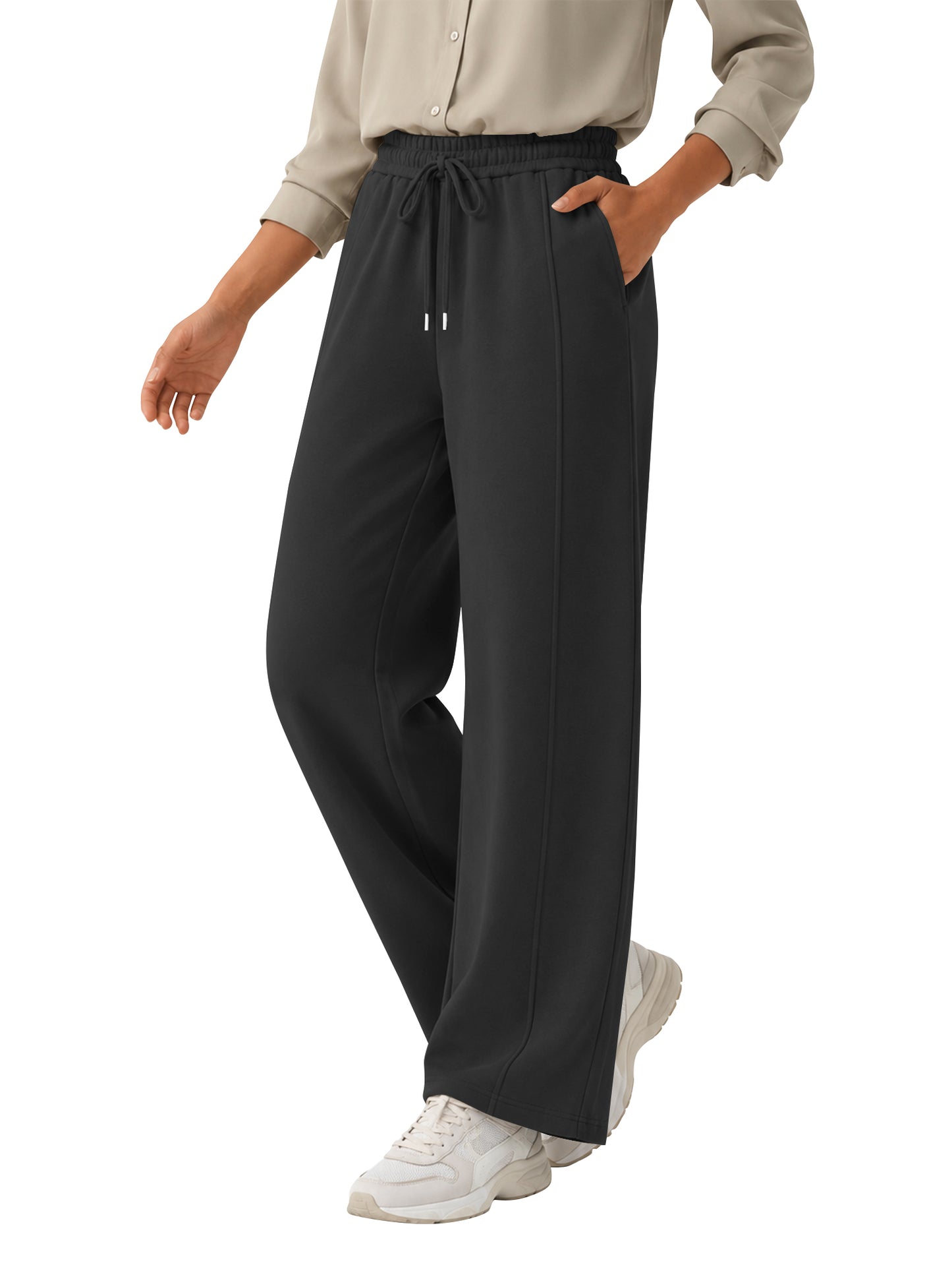 TEMOFON Sweatpants for Women Wide Leg Casual Baggy Pants Knit Comfy Elastic Drawstring Sweat Pants with Pockets