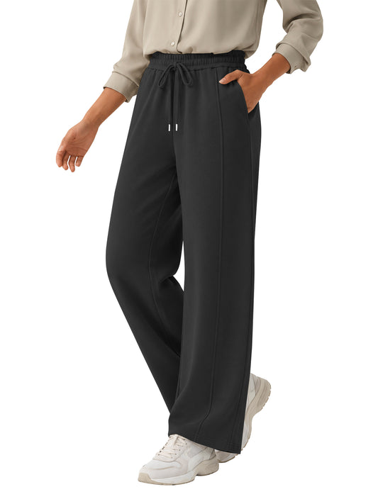 TEMOFON Sweatpants for Women Wide Leg Casual Baggy Pants Knit Comfy Elastic Drawstring Sweat Pants with Pockets