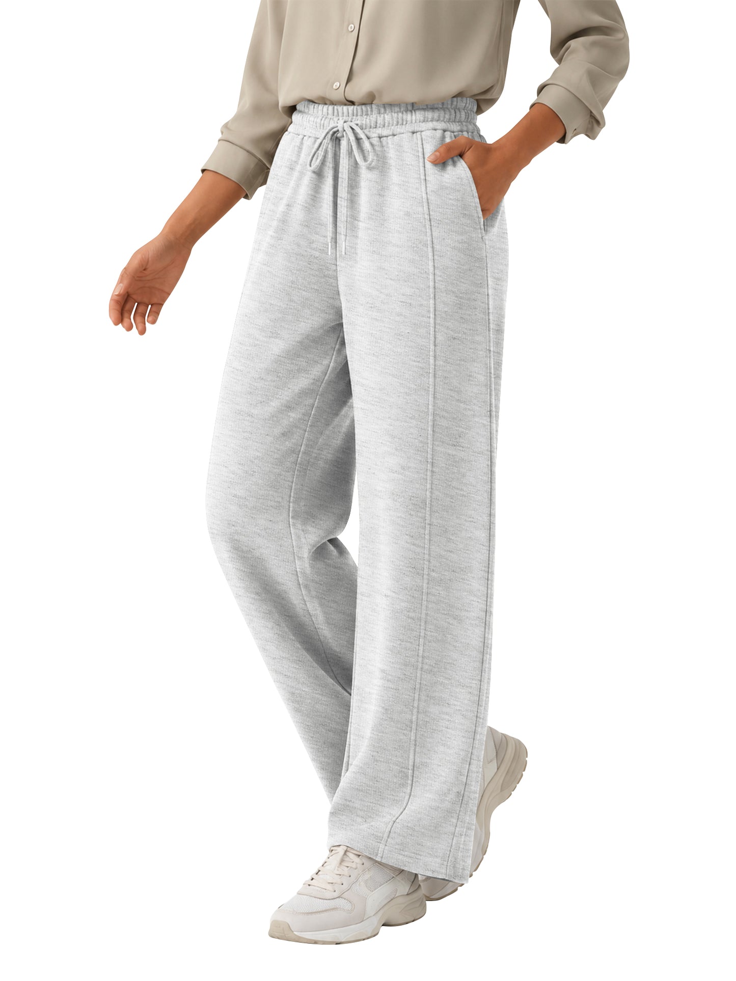 TEMOFON Sweatpants for Women Wide Leg Casual Baggy Pants Knit Comfy Elastic Drawstring Sweat Pants with Pockets