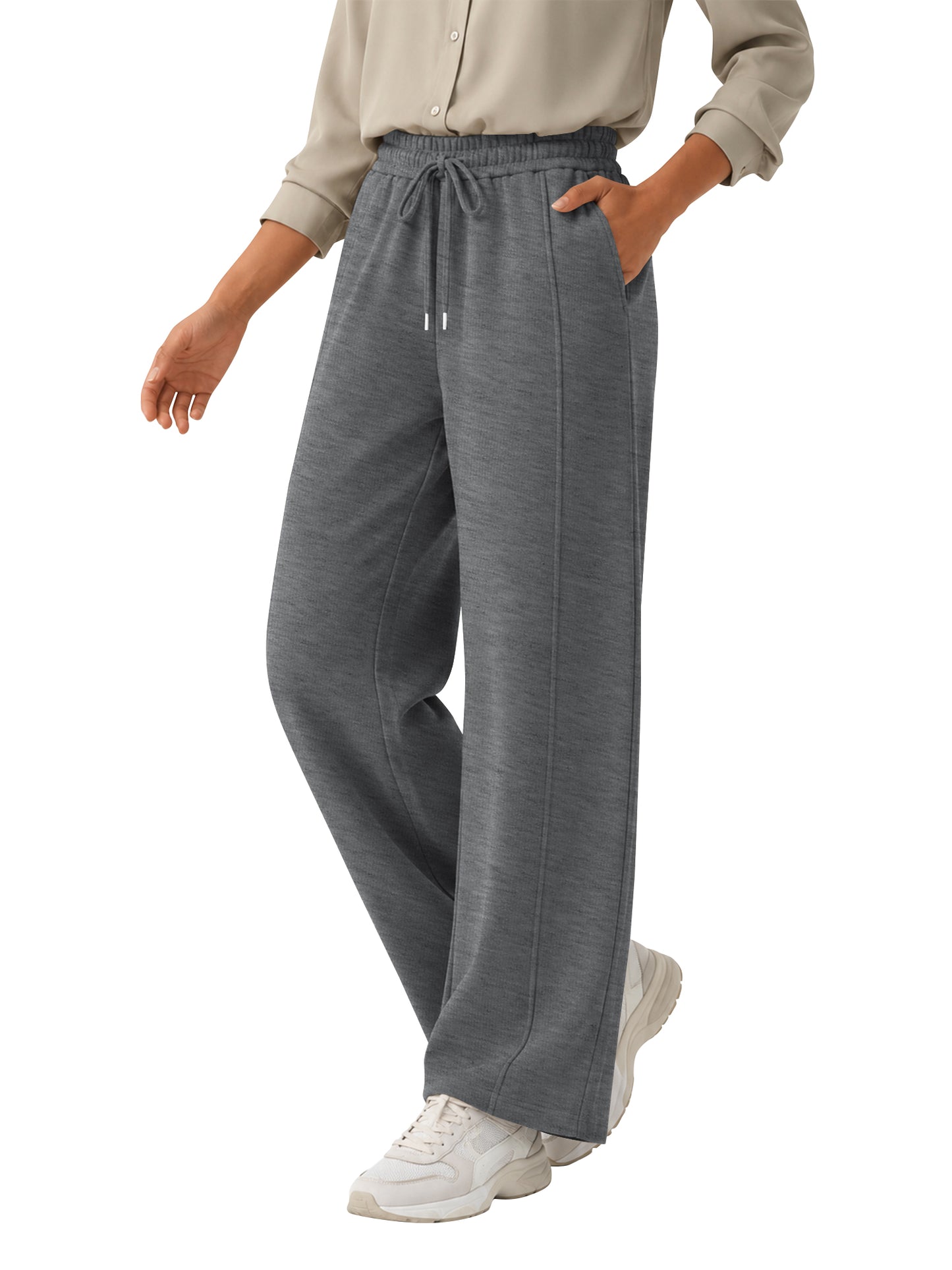 TEMOFON Sweatpants for Women Wide Leg Casual Baggy Pants Knit Comfy Elastic Drawstring Sweat Pants with Pockets