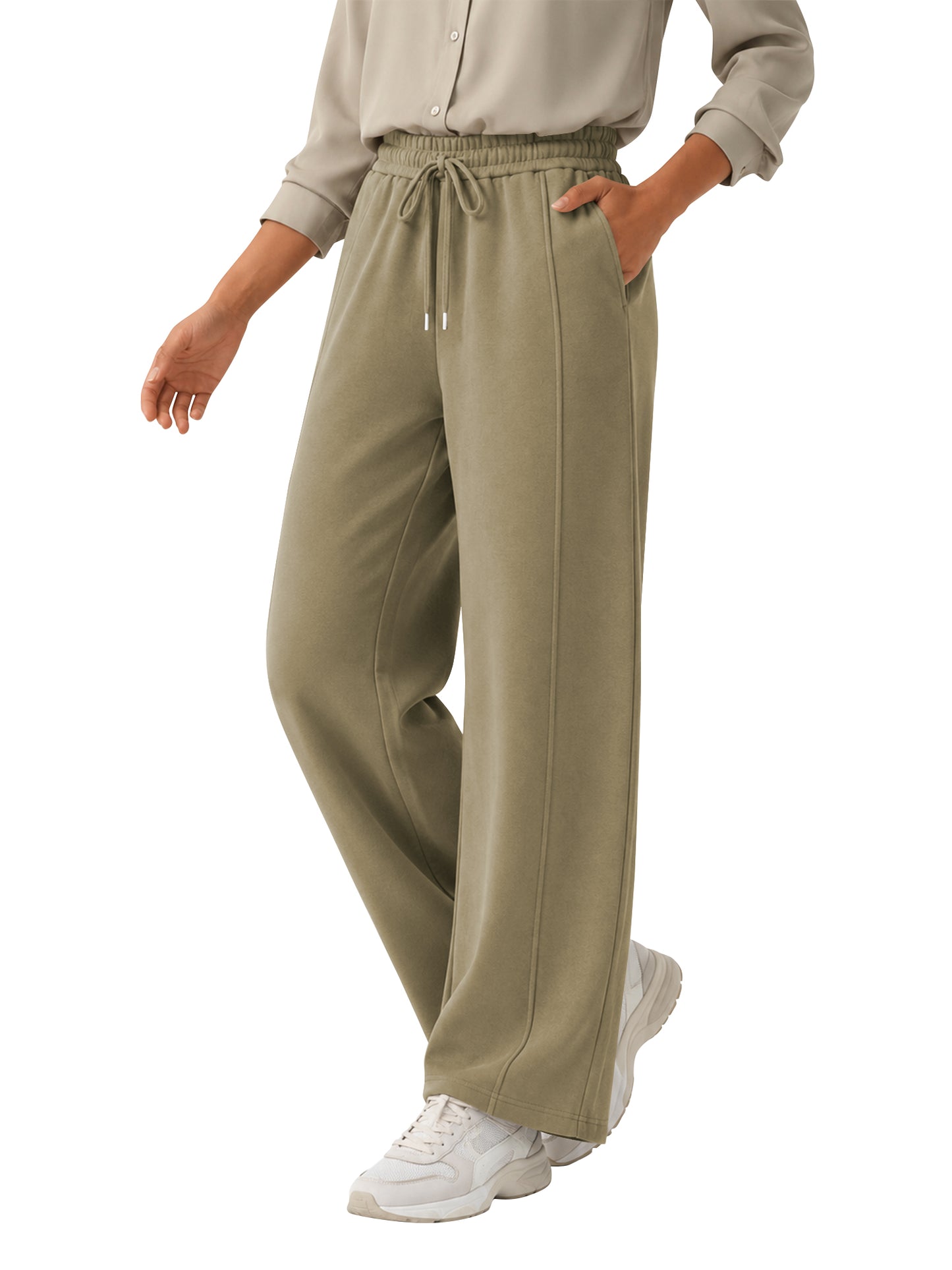 TEMOFON Sweatpants for Women Wide Leg Casual Baggy Pants Knit Comfy Elastic Drawstring Sweat Pants with Pockets