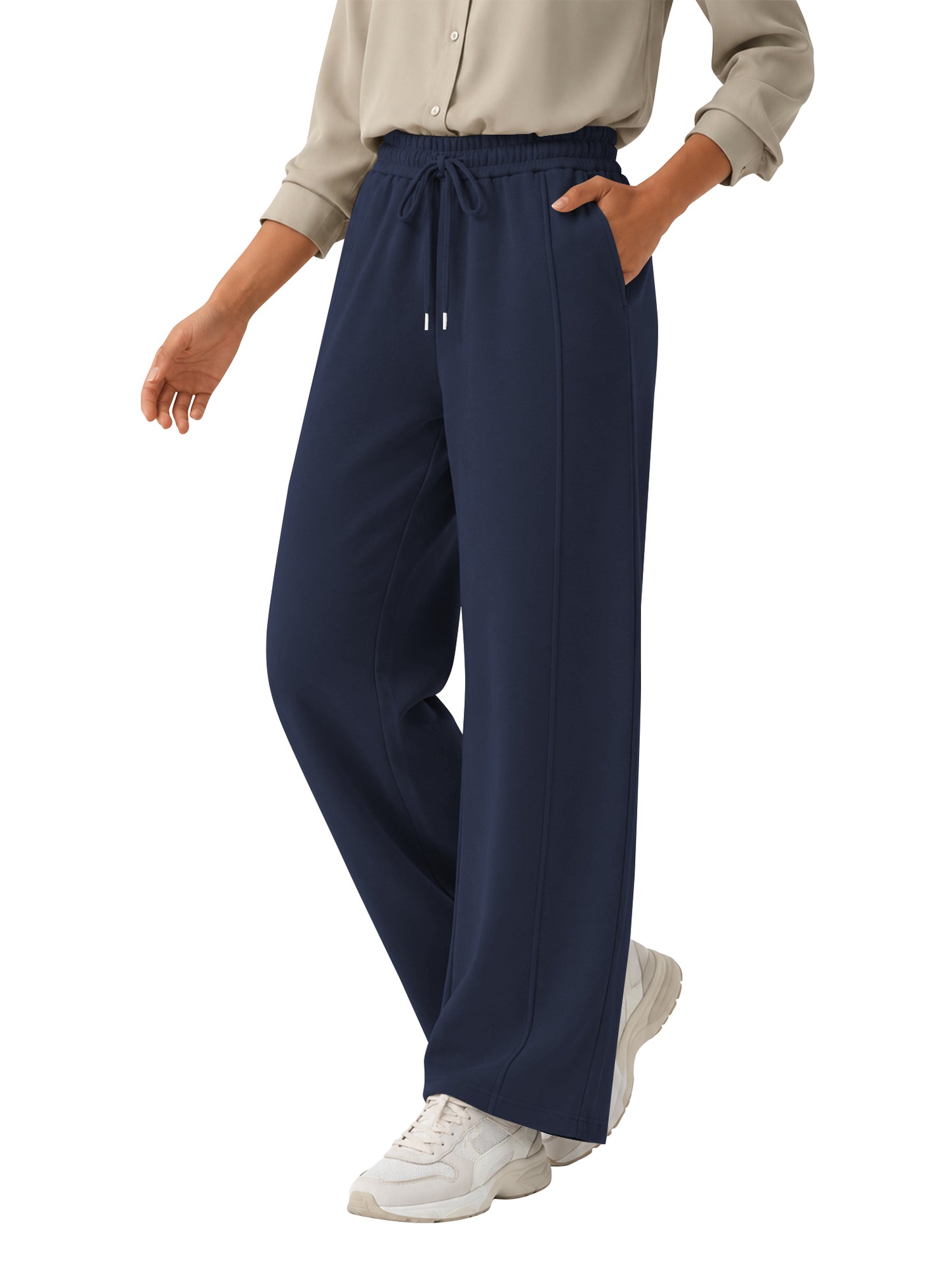 TEMOFON Sweatpants for Women Wide Leg Casual Baggy Pants Knit Comfy Elastic Drawstring Sweat Pants with Pockets